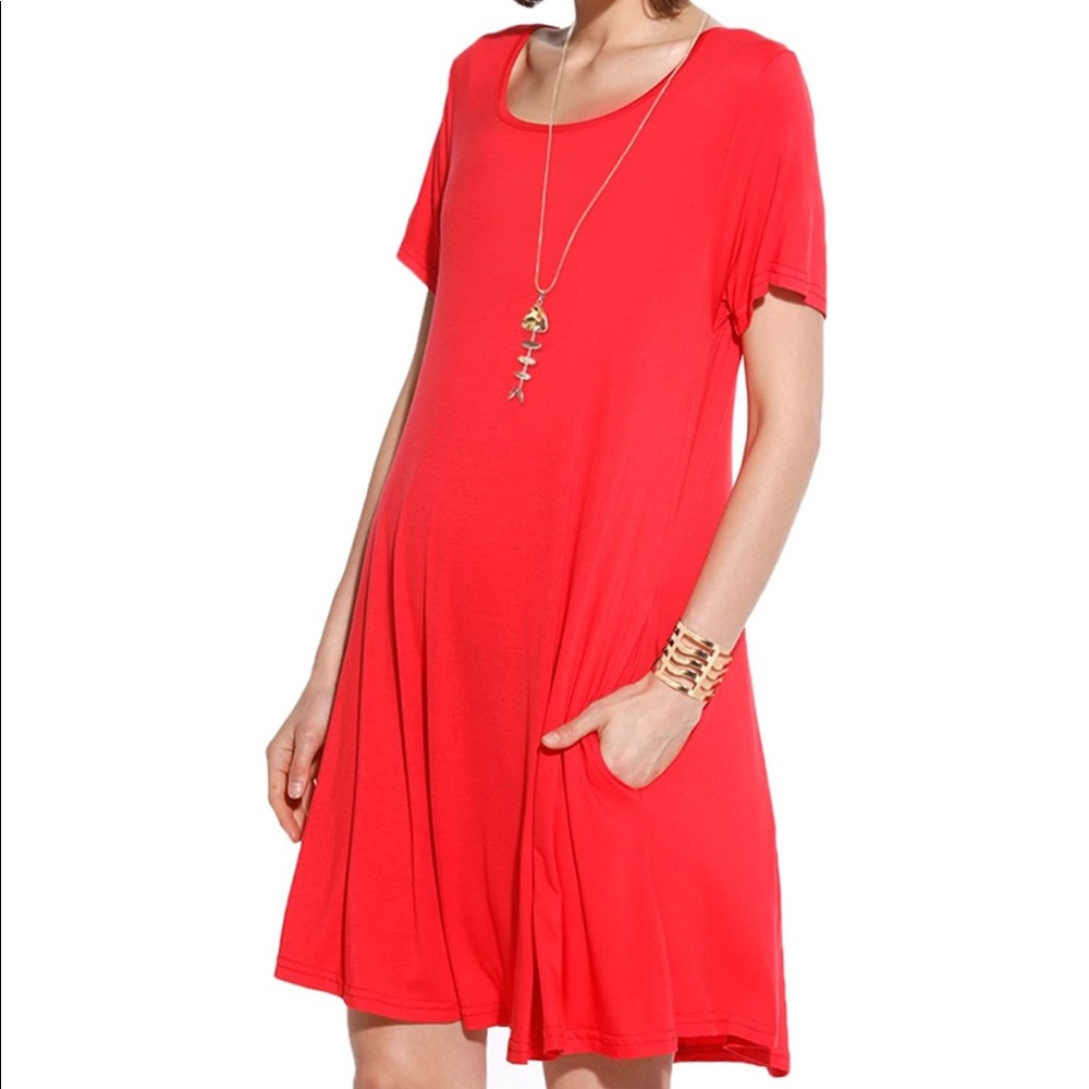 🙌🏼 3 for $15 Red Pockets Short Sleeve Casual Swing Loose Dress